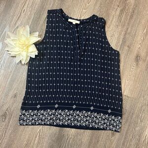 LOFT Navy and White Sleeveless Blouse